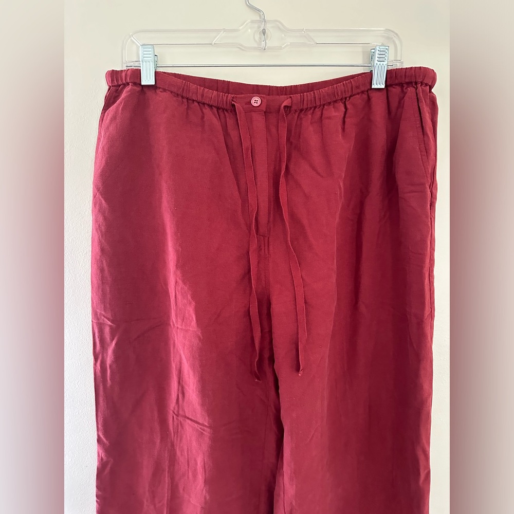 Silk linen blend Kate hill casual red women’s pants  drawstring size 10 - Picture 3 of 13
